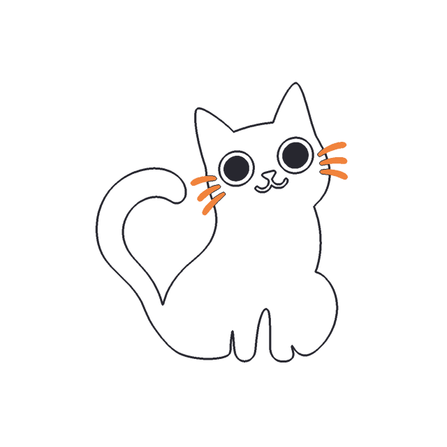 Outline drawing of Raru, the watchful cat